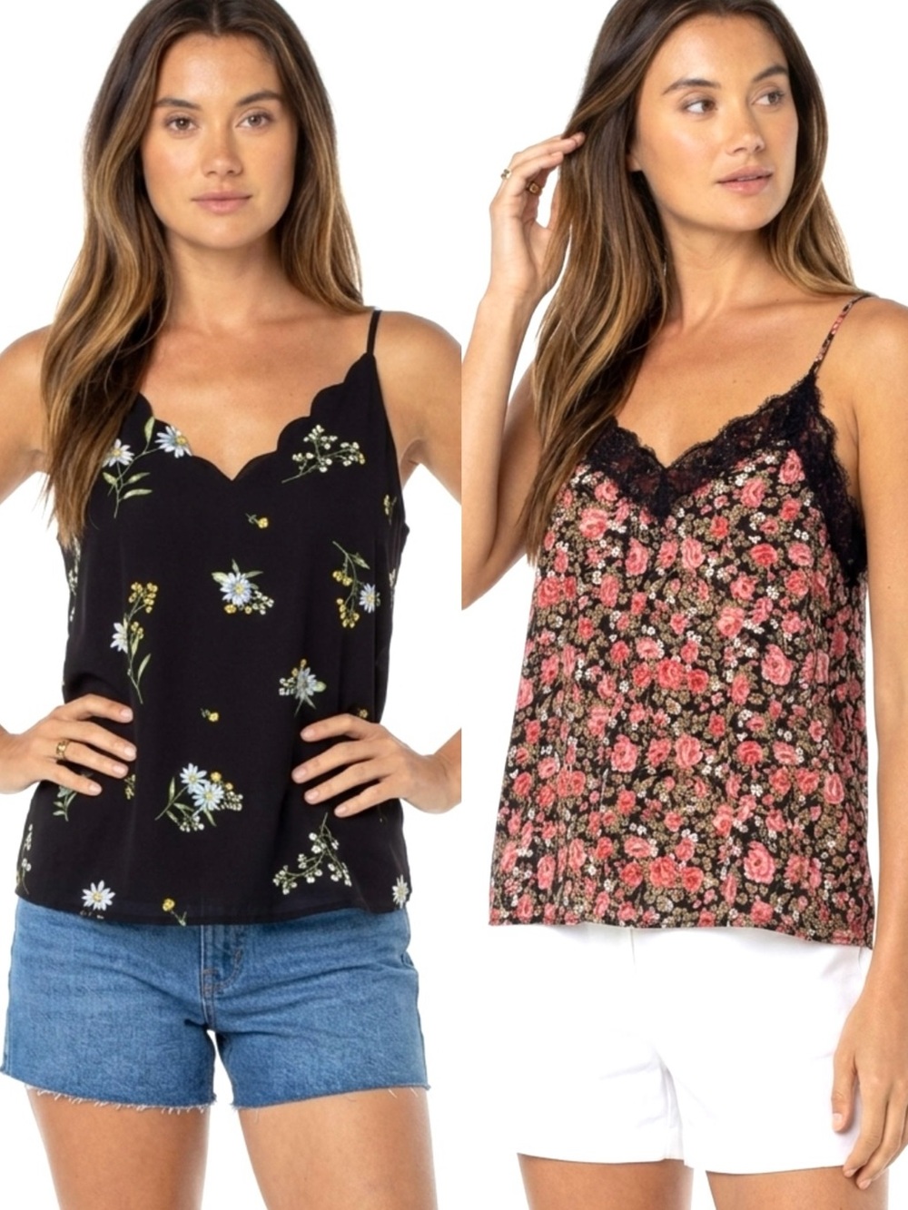 Floral Cami Bundle Lot Womens Size Small Lace Trim Scallop Neck Fairy Whimsy